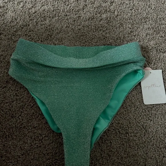 Capittana High Waist Bikini Bottom M Metallic Green Handmade BNWT - Picture 4 of 10